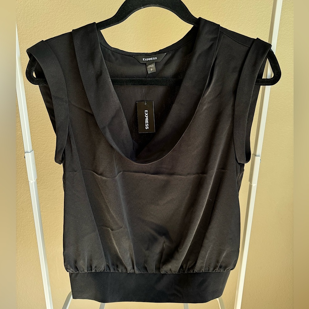 Express (black) polyester cowl-neck top